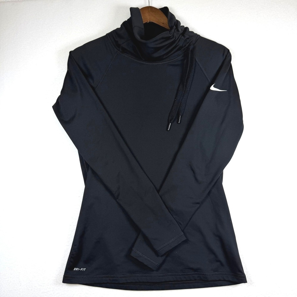 Nike Pro Dri-FIT Womens Black Cowl Neck Long Sleeve Training Top 485381-010 L - Picture 1 of 12
